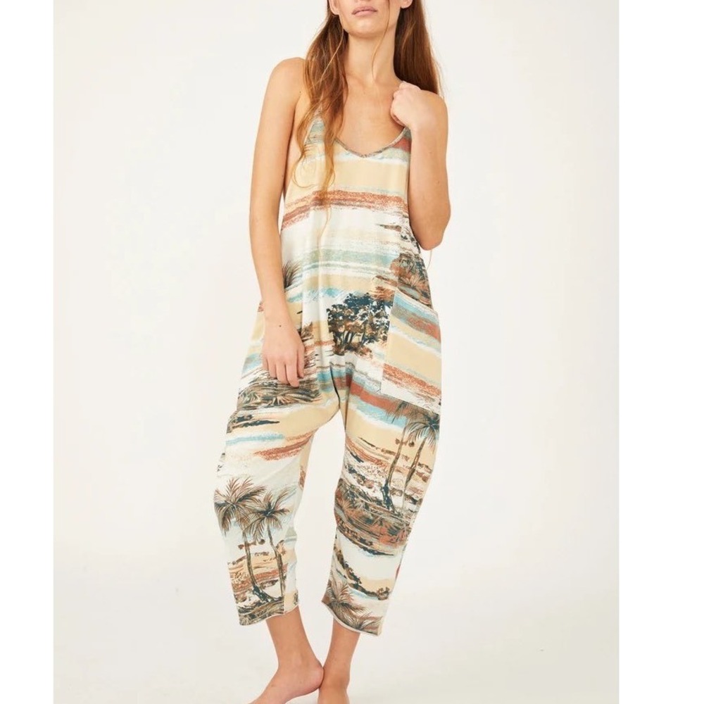 Free People Movement Hot Shot Jumpsuit Seaside Combo Tropical Print oversized S